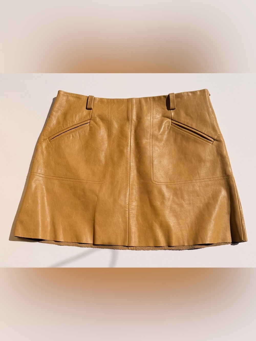 Joie Women’s Tan Genuine Leather Mini Skirt size small NWOT